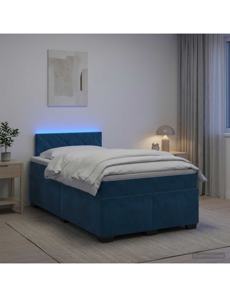 Letto con Box Spring, Materasso e LED Blu 120 x 200 cm Velluto