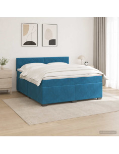 Letto con Box Spring, Materasso e LED Blu 160 x 200 cm Velluto