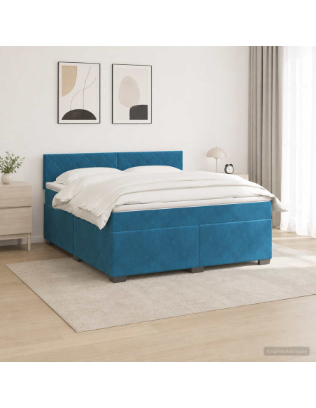Letto con Box Spring, Materasso e LED Blu 160 x 200 cm Velluto