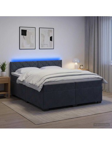 Letto con Box Spring, Materasso e LED Grigio Scuro 200 x 200 cm