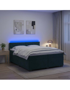 Letto con Box Spring, Materasso e LED Verde Scuro 200 x 200 cm
