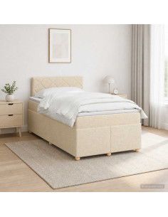 Letto box spring con materasso Crema 120 x 190 cm Tessuto