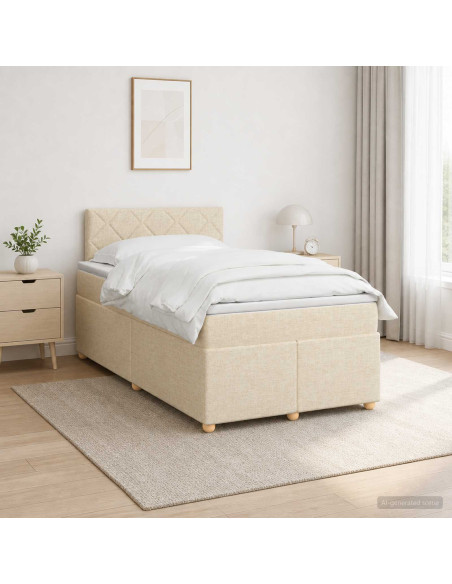 Letto box spring con materasso Crema 120 x 190 cm Tessuto
