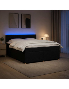 Letto box spring con materasso Nero 140 x 190 cm Tessuto