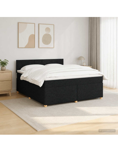 Letto box spring con materasso Nero 140 x 200 cm Tessuto