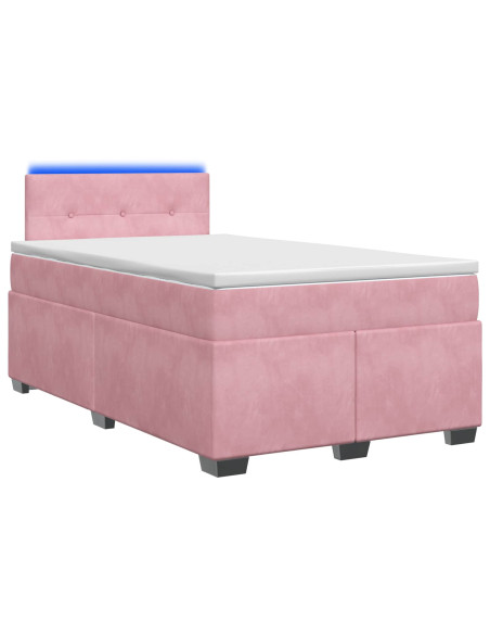 Letto con Box Spring, Materasso e LED Rosa 120 x 190 cm Velluto