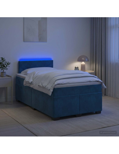 Letto con Box Spring, Materasso e LED Blu 120 x 200 cm Velluto