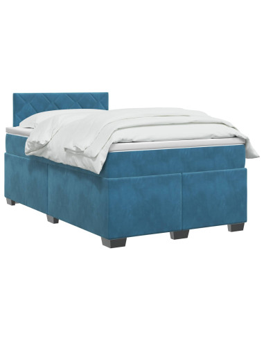 Letto con Box Spring, Materasso e LED Blu 120 x 200 cm Velluto