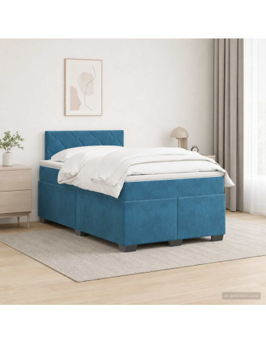 Letto con Box Spring, Materasso e LED Blu 120 x 200 cm Velluto