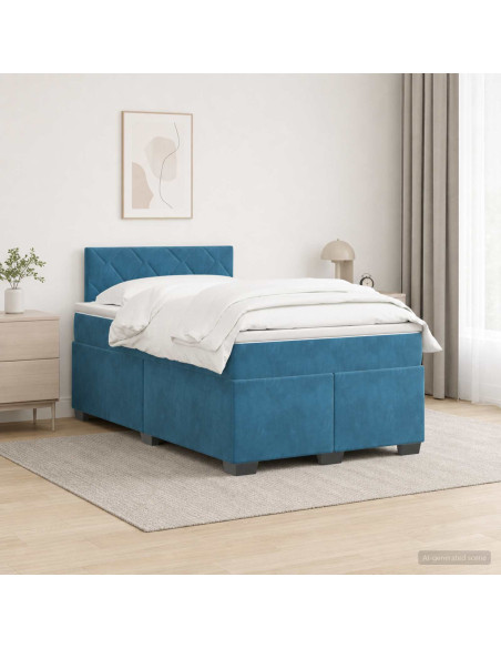 Letto con Box Spring, Materasso e LED Blu 120 x 200 cm Velluto