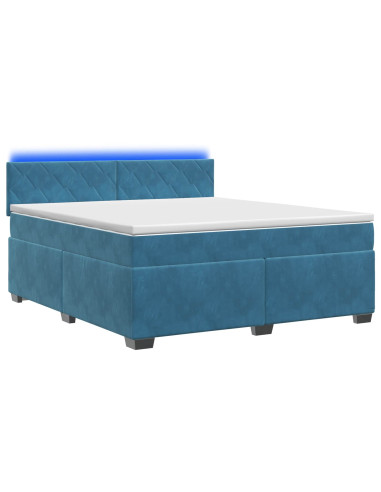 Letto con Box Spring, Materasso e LED Blu 140 x 190 cm Velluto