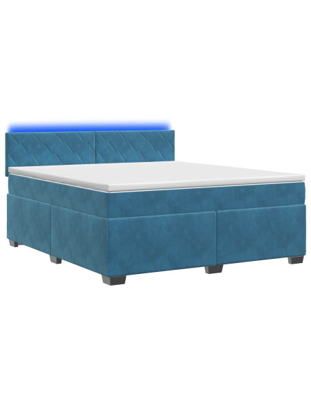 Letto con Box Spring, Materasso e LED Blu 140 x 190 cm Velluto
