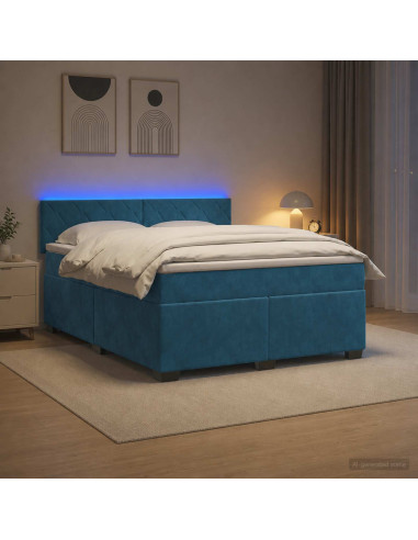 Letto con Box Spring, Materasso e LED Blu 160 x 200 cm Velluto