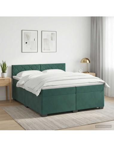 Letto con Box Spring, Materasso e LED Verde Scuro 200 x 200 cm
