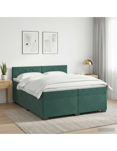 Letto con Box Spring, Materasso e LED Verde Scuro 200 x 200 cm