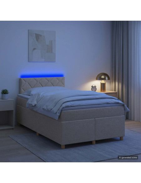 Letto box spring con materasso Crema 120 x 190 cm Tessuto