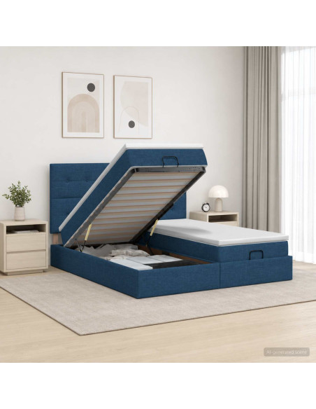 Letto ottomano con materasso con testiera 2 pz Blu Tessuto