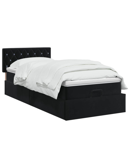 Letto ottomano con materasso Nero 100 x 200 cm Velluto