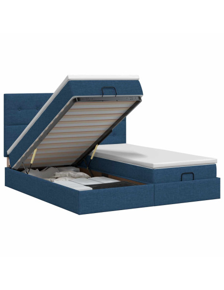Letto ottomano con materasso con testiera 2 pz Blu Tessuto