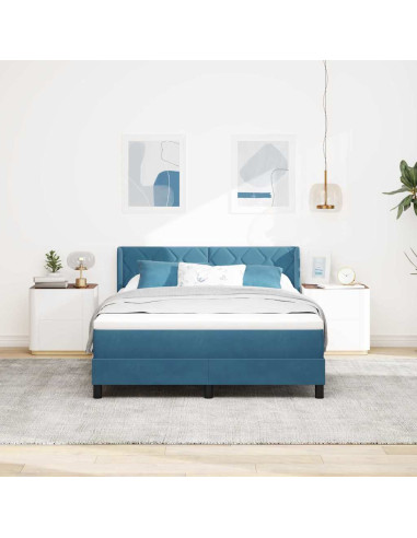 Letto a molle con testiera Blu Scuro 190 x 140 cm Velluto