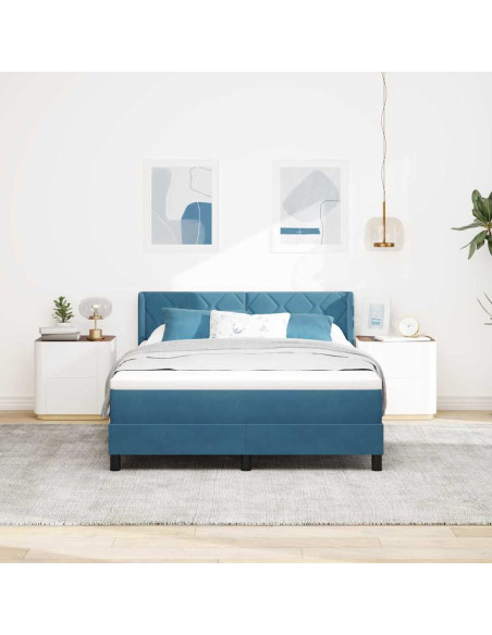 Letto a molle con testiera Blu Scuro 190 x 140 cm Velluto
