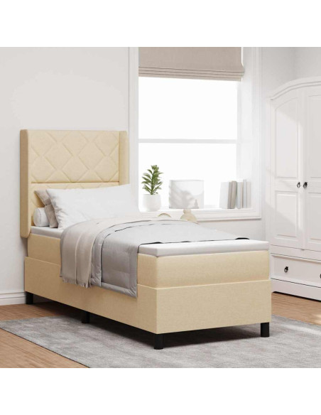 Letto a Sorgente LED con testiera Crema 90 x 190 cm Tessuto