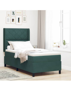 Letto a molle con strisce LED Verde Scuro 100 x 200 cm Velluto
