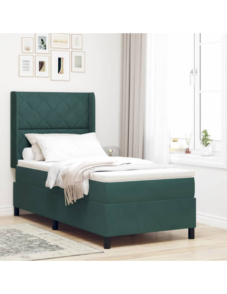 Letto a molle con strisce LED Verde Scuro 100 x 200 cm Velluto