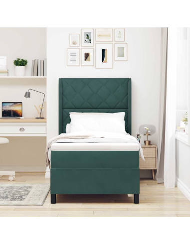 Letto a molle con testiera Verde Scuro 100 x 200 cm Velluto
