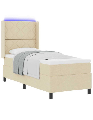 Letto a Sorgente LED con testiera Crema 90 x 190 cm Tessuto