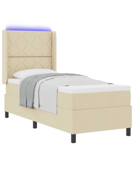 Letto a Sorgente LED con testiera Crema 90 x 190 cm Tessuto