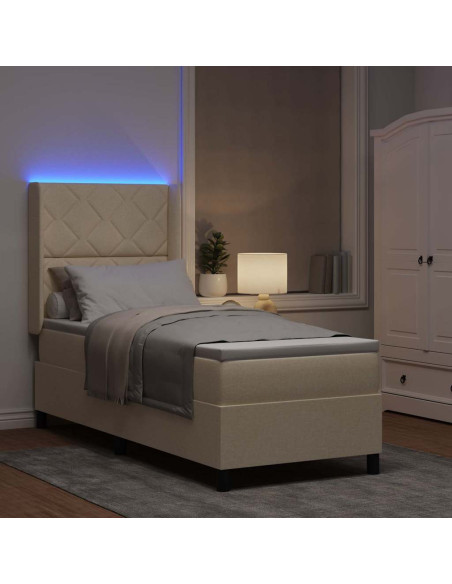 Letto a Sorgente LED con testiera Crema 90 x 190 cm Tessuto