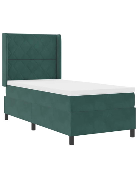 Letto a molle con strisce LED Verde Scuro 100 x 200 cm Velluto