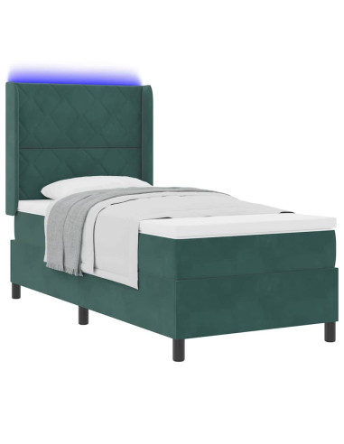 Letto a molle con strisce LED Verde Scuro 100 x 200 cm Velluto