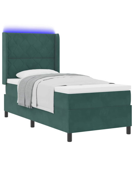 Letto a molle con strisce LED Verde Scuro 100 x 200 cm Velluto