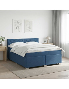 Letto box spring con materasso Blu 140 x 190 cm Tessuto