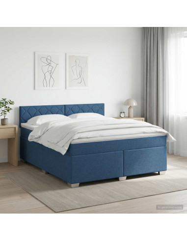 Letto box spring con materasso Blu 140 x 190 cm Tessuto