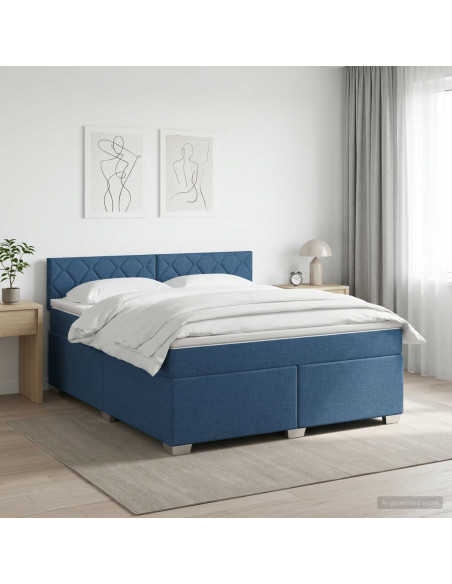 Letto box spring con materasso Blu 140 x 190 cm Tessuto