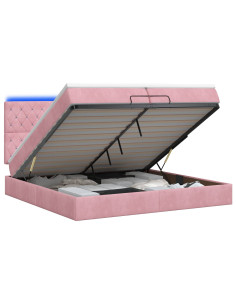 Letto Ottomano con Materasso e LED Rosa 200 x 200 cm Velluto