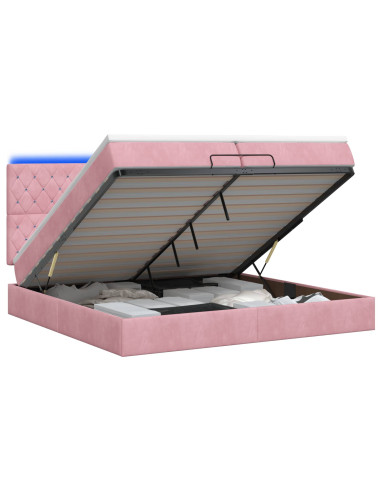 Letto Ottomano con Materasso e LED Rosa 200 x 200 cm Velluto