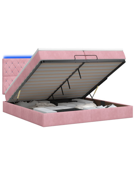 Letto Ottomano con Materasso e LED Rosa 200 x 200 cm Velluto