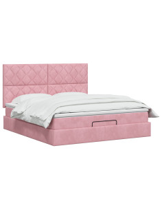 Letto Ottomano con Materasso e LED Rosa 180 x 200 cm Velluto 2