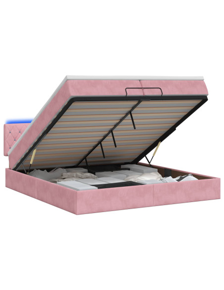 Letto Ottomano con Materasso e LED Rosa 200 x 200 cm Velluto