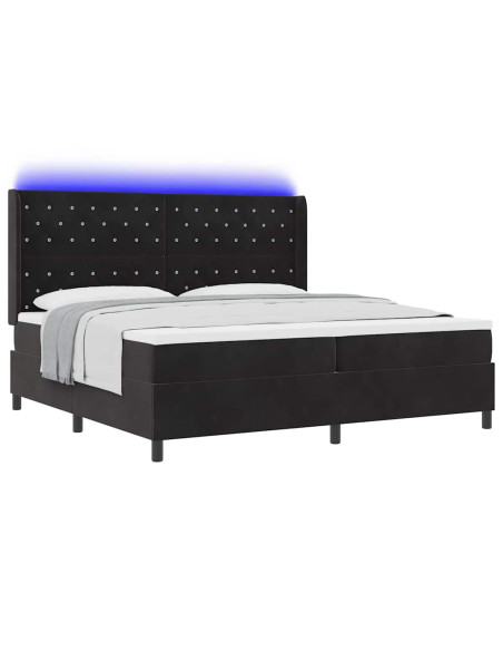 Letto a molle con materasso con led Nero 200 x 200 cm Velluto