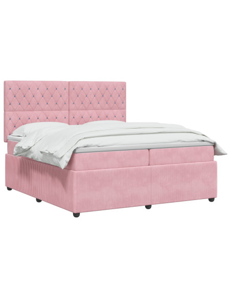 Letto Box Spring LED con Materasso Rosa 200 x 200 cm Velluto