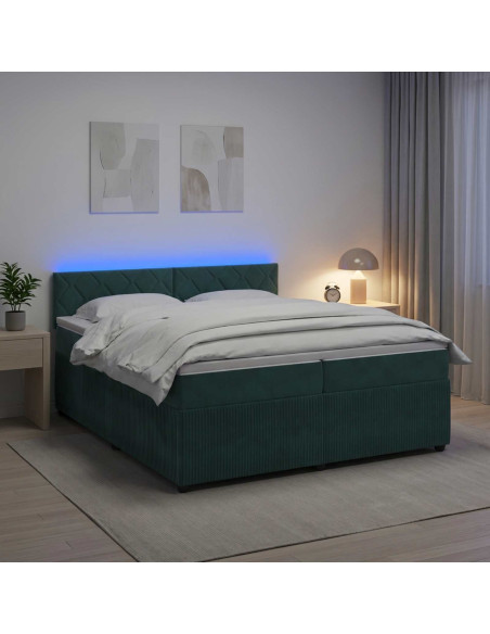 Letto box spring con materasso Verde Scuro 200 x 200 cm Velluto