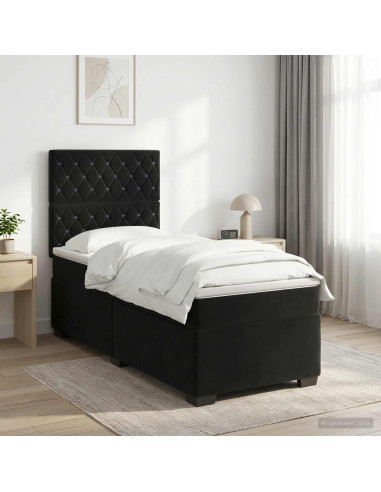 Letto box spring con materasso Nero 100 x 200 cm Velluto