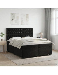Letto box spring con materasso Nero 200 x 200 cm Velluto