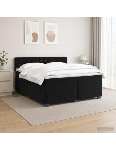 Letto con Box Spring, Materasso e LED Nero 200 x 200 cm Velluto