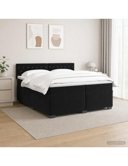 Letto con Box Spring, Materasso e LED Nero 200 x 200 cm Velluto